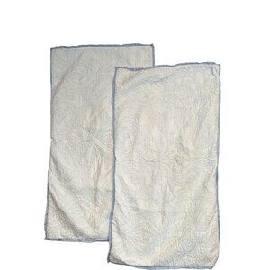 Laura Ashley Quilted Pillow Shams King Set White Blue Edging